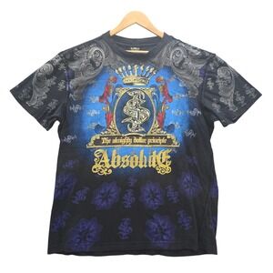 Vintage Y2K Raw Blue Mens 3X Shirt Absolute Dollar Principle Graphic Rhinestone